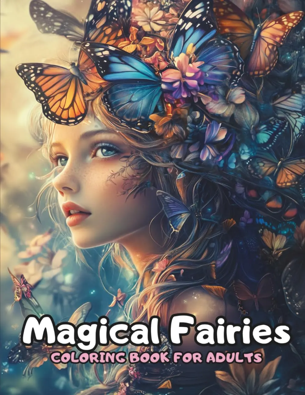 Fairy Coloring Book for Adults - 50 Beautiful Fairy Designs with Butterflies,Flowers & Birds for Stress Relief and Relaxation