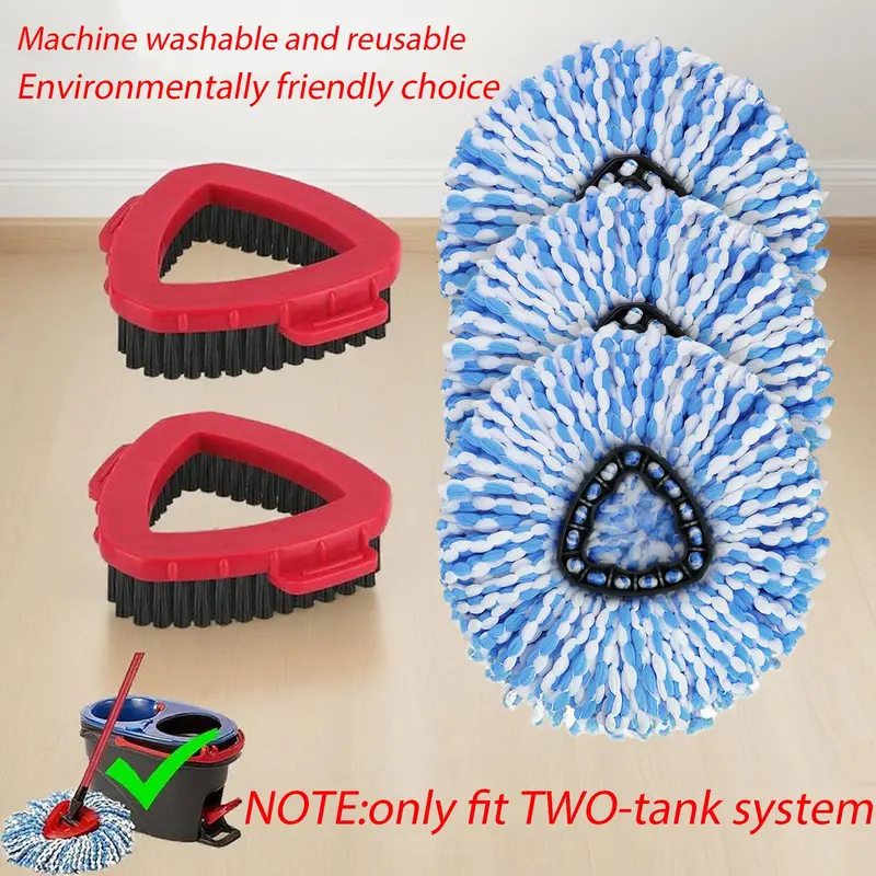 Spin Mop Heads & Scrub Brush Refills for O-Cedar RinseClean 2-Tank system Microfiber Replacement Without Bucket or Handle Machine Washable Reusable Eco-Friendly Choice