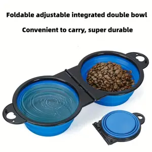 Portable Pet Foldable Bowl, Outdoor Dog Dual Bowls Water Food Separation, Cat Bowl, Travel Camping Outdoor Walking, Extensible Dog Bowl
