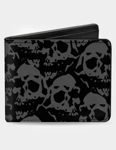 BUCKLE-DOWN  Mens Skull Yard Bifold Wallet, Black Combo