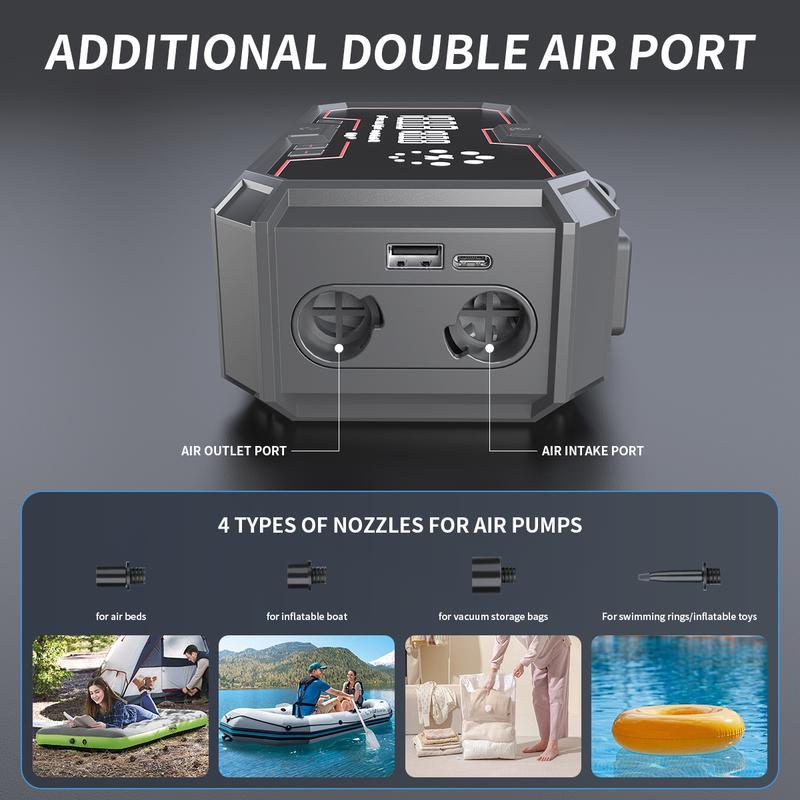 Kapeezi 12000A (All Gas, 12L Diesel) Portable Car Jump Starter with Air Compressor, Blower All-in-One, portable power bank with 160PSI Tire Inflator, Car Battery Jump Starter Multi-Function Vehicle battery jump pack Automotive Tool Kit