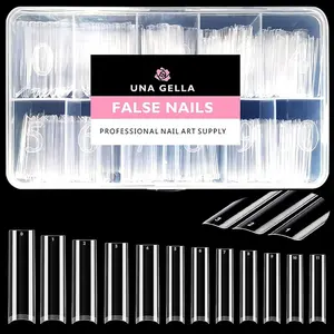 No C Curve Nail Tips 504 PCS Extra Long XXL Tapered Square Nail Tips Half Cover Nails tips Straight Shape For French Acrylic Nails False Fake Clear Tips Square Shape with Box