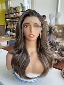 IMstyle Raven Chestnut Brown with Honey Balayage Highlights Natural Wavy Glueless Pre-plucked Natural Hairline 13*4 Lace Front Synthetic Wigs