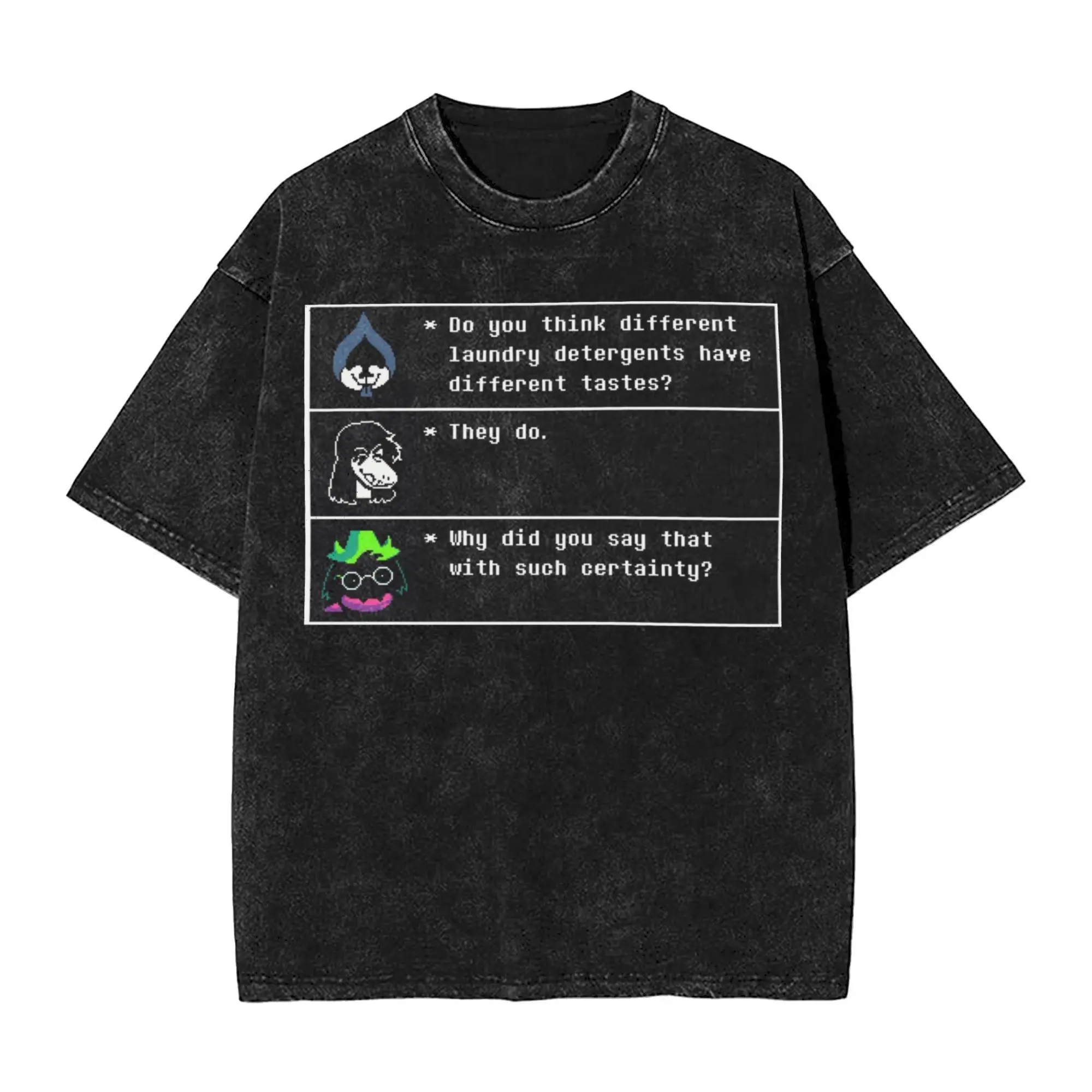 Menswear Washed Distressed Short-Sleeve Ralsei Deltarune T-Shirt - Casual Festive Harajuku Streetwear Hip Hop Novelty Tops for Men