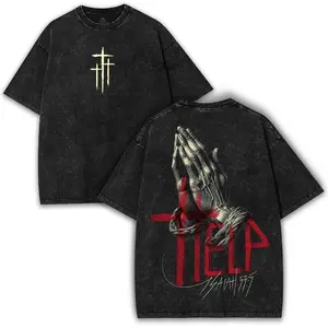 valentine shirts Faith Streetwear Oversized T-Shirt: Washed Heavy Cotton, Praying Hands Design