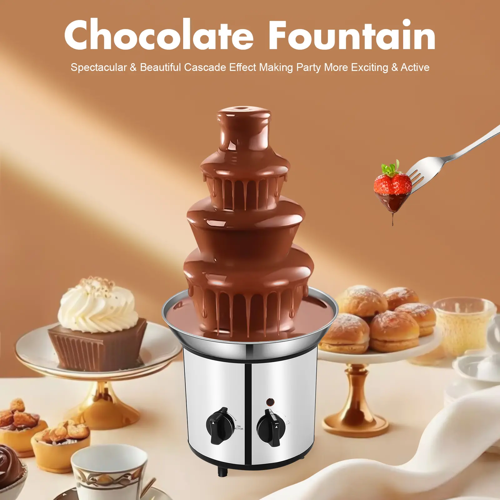 Trending Stainless Steel Chocolate Waterfall - Low Noise 170W for Family Gatherings/Cafe Events, Chocolate Fountain, 170W Power
