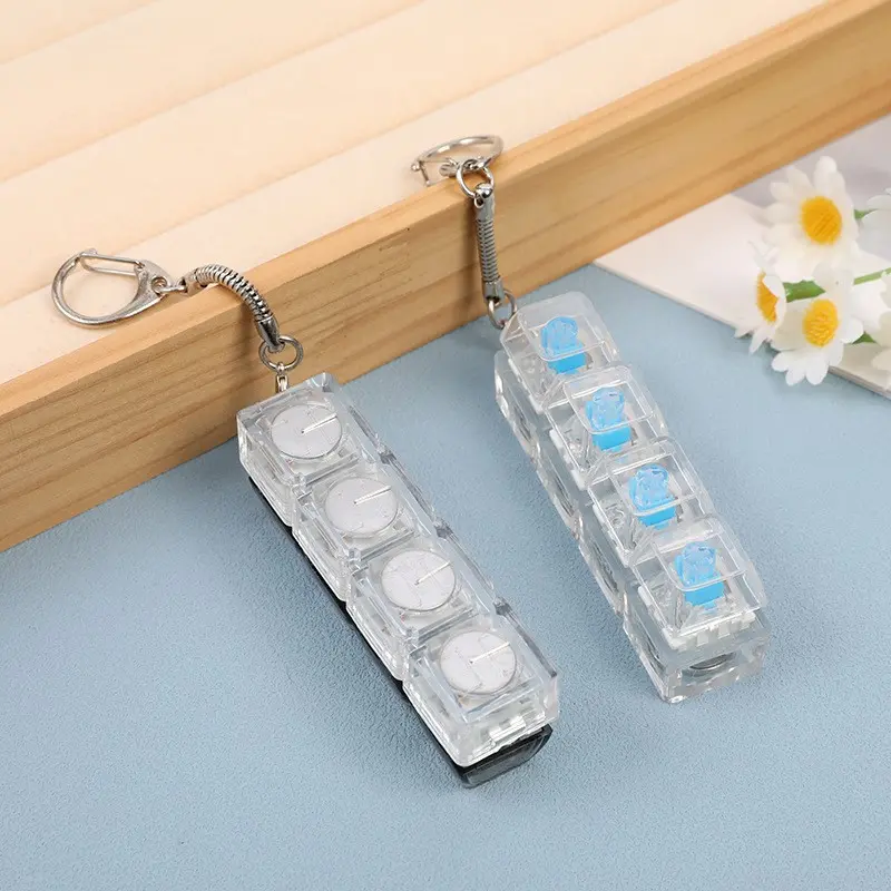 LED Light Glowing Push Button Fidget Keychain, ABS Mechanical Switch Stress Relief Toy with Click Sound, Casual Commute Portable Clip Key Ring Fashion Accessory Gift for Women, Decompress