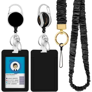 Stretchy Scrunchie Lanyards for ID Badges, Heavy Duty Retractable Badge Reel  with Id Badge Holder for Cruise Ships Key Cards Nurse Officer Teacher  Staff (Black)