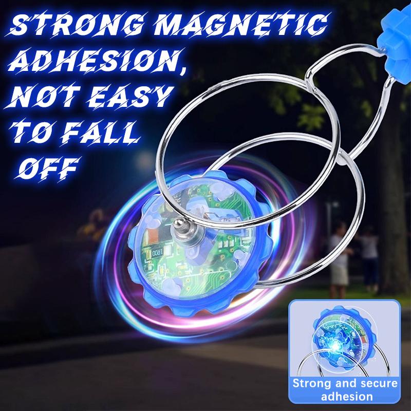 Hand-Crank Magnetic Spinning Top Toy – Features dazzling LED rainbow color-changing lights, multiple play modes, and multiplayer battle capability. A fun, stress-relieving toy that helps strengthen wrist dexterity, suitable for both adults and kids