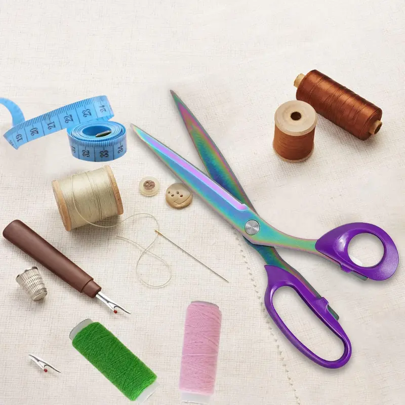 1 piece of rust proof titanium coated stainless steel multifunctional scissors, available in multiple sizes, rainbow purple scissors, fabric, clothing production technology, office, home, daily use