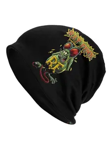 Men' Rat Fink Green Hot Rod Cartoon Beanie Fitted Hat - Retro Ed Roth Thin Skull Cap Suitable for Casual Wear, Themed Parties & Rat Fink Fans