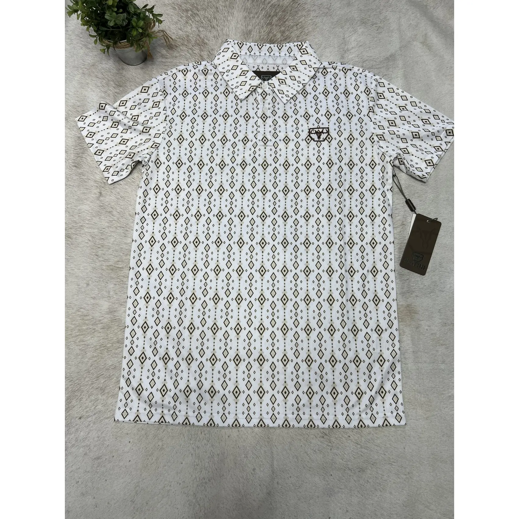 Platini Lucas Modern Fit Printed Polo Aztec White and Brown