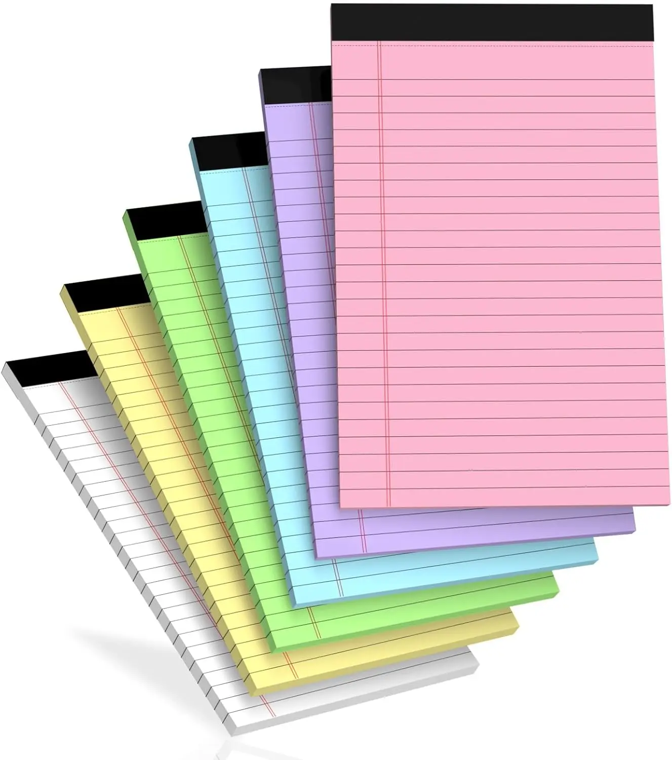 6-Pack 5x8 College Ruled Colored Legal Note Pads, Micro Perforated Lined Writing Pads with 30 Sheets Each for Office & Home Use