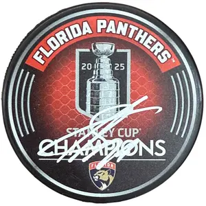 Sergei Bobrovsky Autographed Florida Panthers (2025 Stanley Cup Champs) Hockey Puck - Beckett