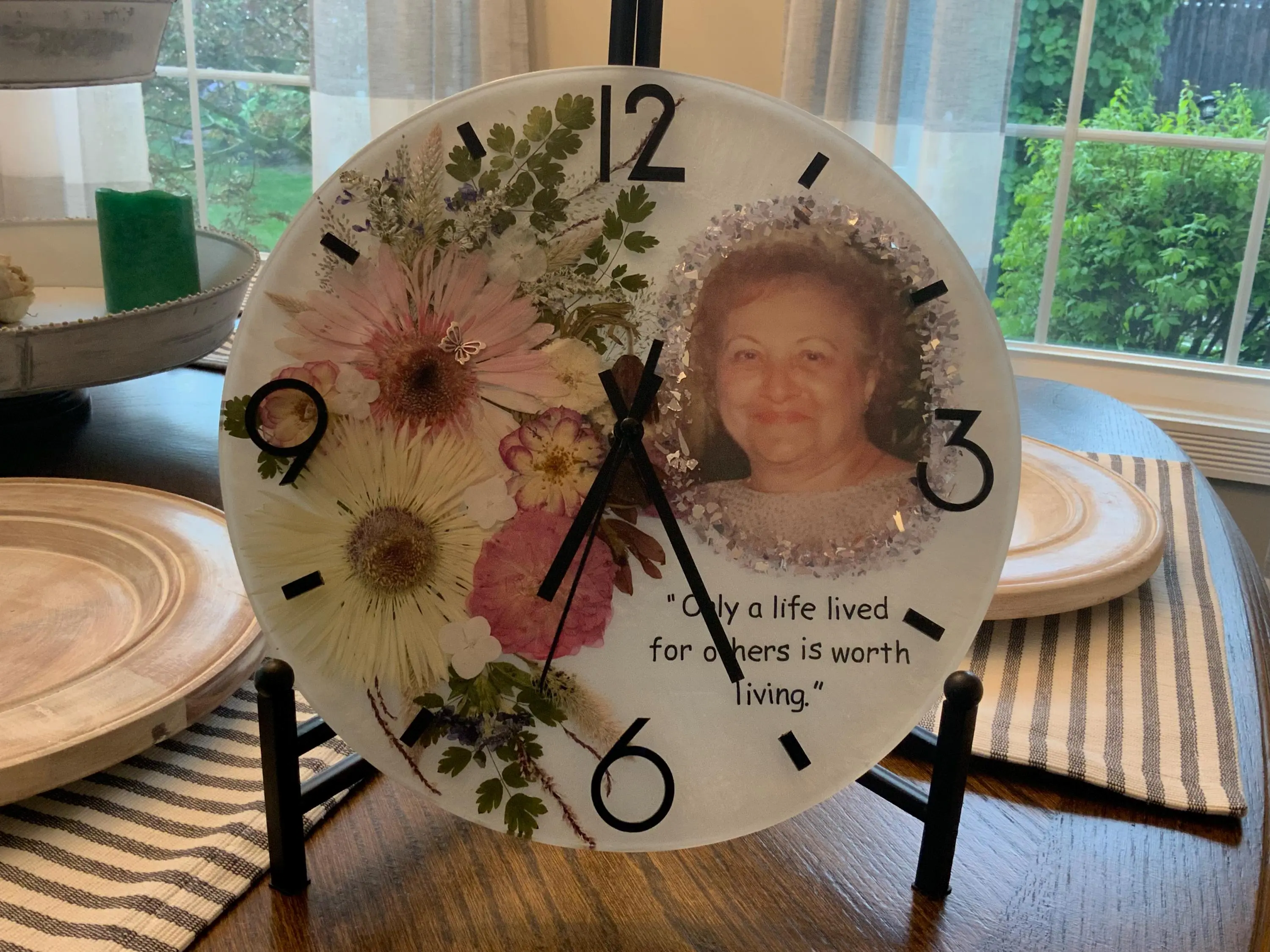 Personalized Memorial Clock, Photo & Quote Pressed Flower Keepsake Gift for Room Decor