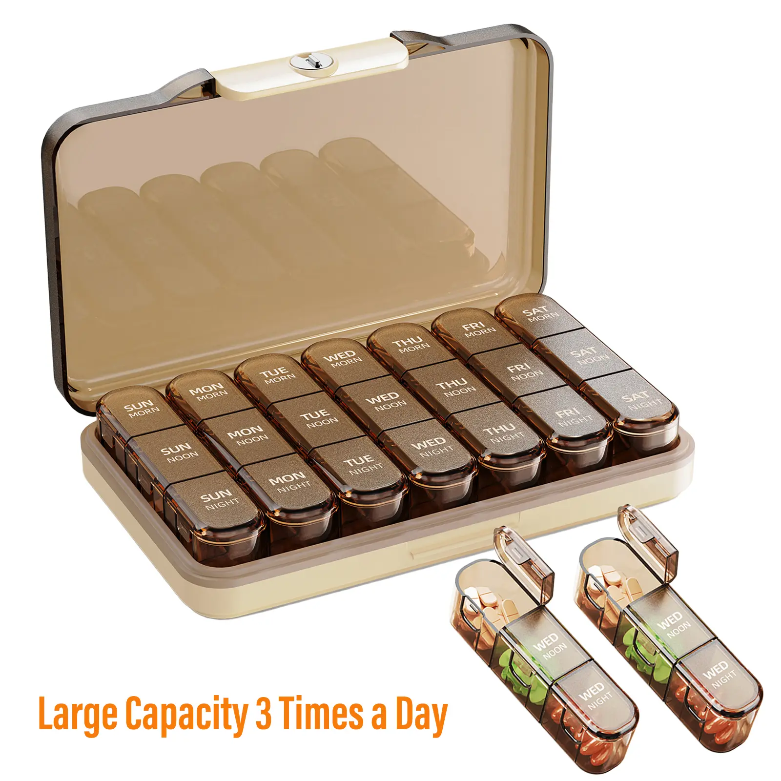 Weekly Pill Organizer 3X a Day, Detachable 7 Day Pill Box 3 Times a Day with Moisture-Proof Design, Portable Light-Proof Daily Pill Case for Pills,Vitamin,Fish Oil and Supplements