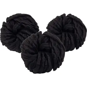 Chunky Vegan Wool Yarn 3 pk skein (111 Yd Total, 37 Ea) -Black-Fluffy Polyester for Soft Throw & Baby Blankets, Arm Knitting, Crocheting & DIY Crafts