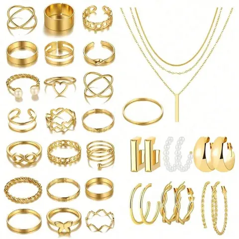 Elegant Vintage Middle Eastern Style Matching Jewelry Set (35/58/61/68 Pcs), Imitation Pearls & Rhinestones Accents Jewelry for Parties and Daily Wear, Jewellery Gift Set, Bracelets, Necklaces