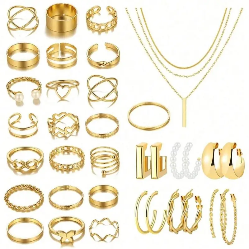 Elegant Vintage Middle Eastern Style Matching Jewelry Set (35/58/61/68 Pcs), Imitation Pearls & Rhinestones Accents Jewelry for Parties and Daily Wear, Jewellery Gift Set, Bracelets, Necklaces