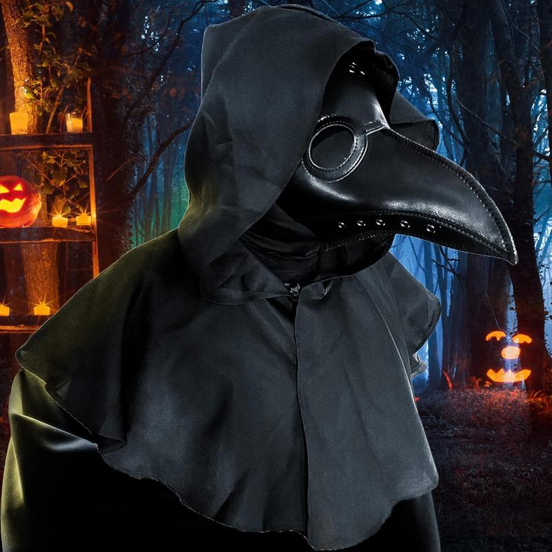 Plague Doctor Mask and Cloak Halloween Costumes for Men 3 in 1 Scary Masks for Adult