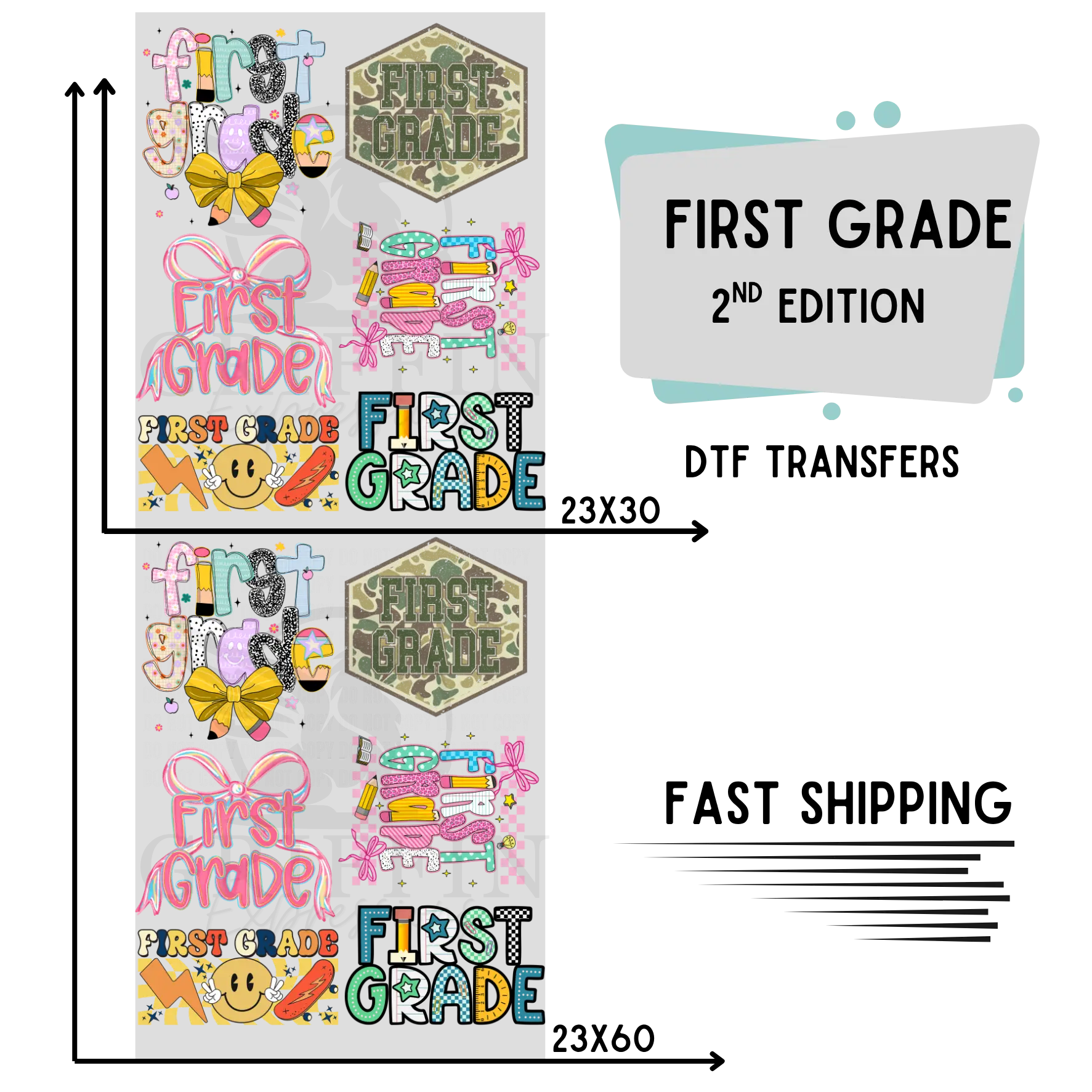First Grade .2  | Premade DTF Transfer Gang Sheet For Graphic Tees