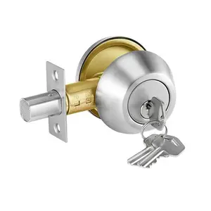 Deadbolt Lock Round Single Cylinder Dead Bolt Keyed 1 Side Satin Nickel 3 Keys