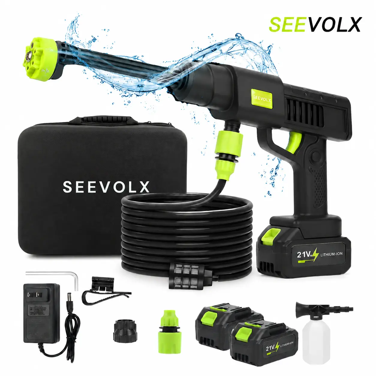 SEEVOLX Upgraded Cordless Pressure Washer - 990 PSI High Adjustable Portable Power Washer with 10 Pressure Levels, Spray Gun Attachment for Car & Home Cleaning, Cordless Pressure Washers, High Adjustable Pressure Washers