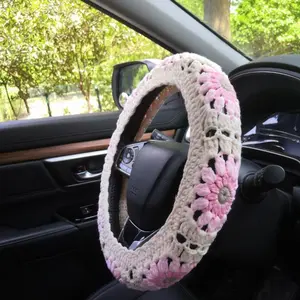 Sunflower Pattern Car Steering Wheel Cover, Cute Crochet Car Steering Wheel Protector, Car Interior Decoration Accessories for Women
