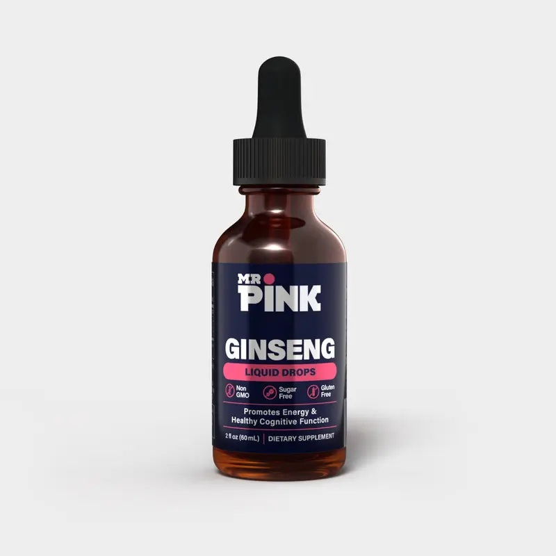 Ginseng Liquid Drops for Energy | Focus Brain Health & Stress Relief | Non-GMO, Sugar Free |Boost Energy & Stamina |  Dietary Supplement by MR. PINK