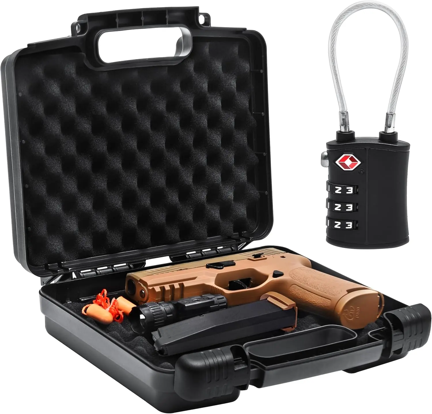 9mm Gun Case Lockable, TSA Approved Firearm Travel Case with TSA Lock, Pistol Case Hard Shell, Gun Safe for Handgun, Pistol, Revolver - Shockproof Gun Storage