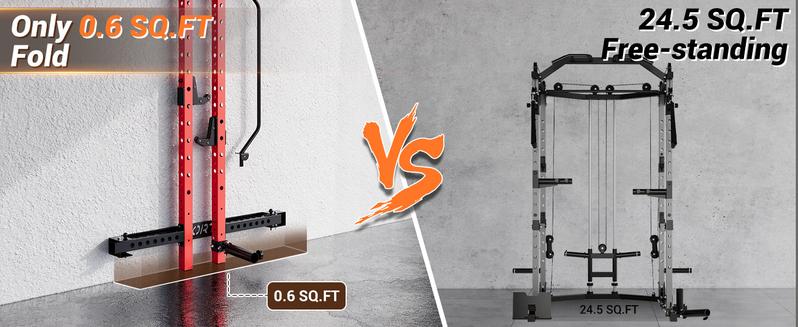 GARVEE Folding Squat Rack with 1000LBS Capacity, Wall Mounted Design, Includes Pull Up Bar, J Hook, and Landmine Attachment for Versatile Home Gym Workouts and Space-Saving Solutions.
