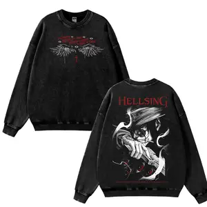 "Hellsing Alucard Monster Form Unisex Manga Washed Hoodie Sweatshirt Cotton, Gift For Anime Fan, Anime Lover, Anime Fan Gifts graphic tee Menswear"