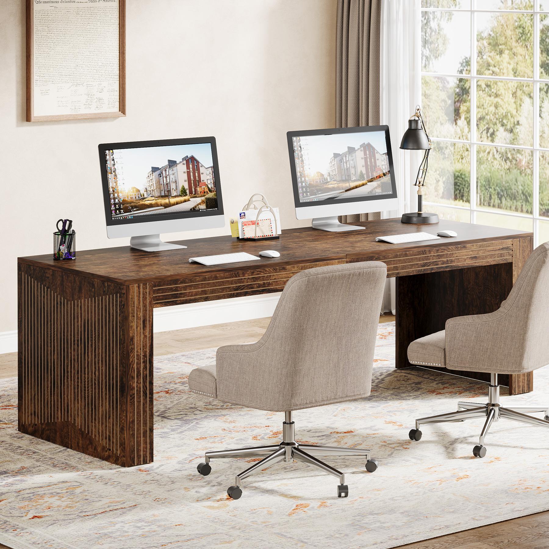 LITTLE TREE 79-Inch Extra Long Desk, Two Person Double Desk for Home Office, Wooden Long Computer Desk Writing Table for Office