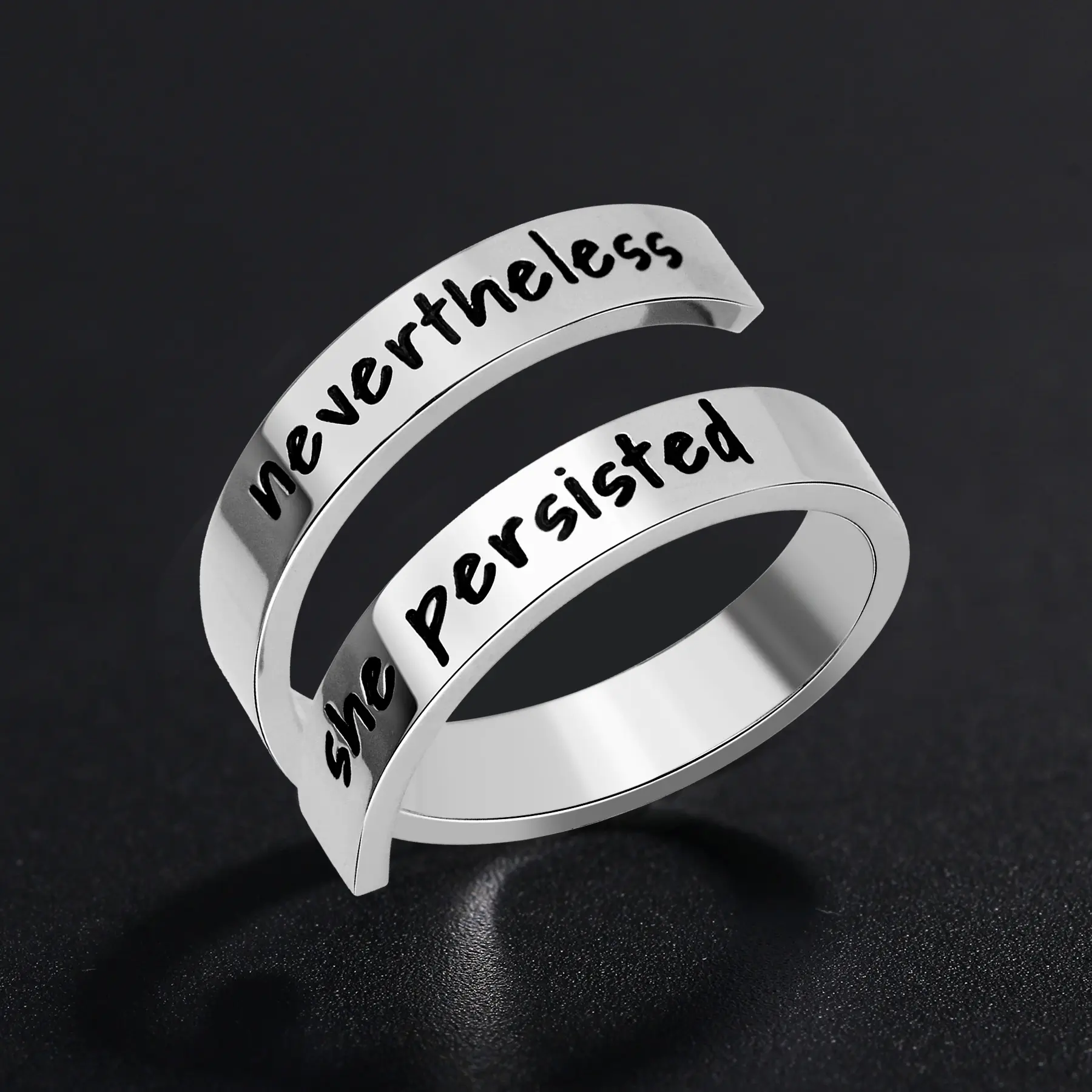 OIDEA Women's Minimalist Inspirational Quote Ring, Engraved "Nevertheless She Persisted" Stainless Steel Band, Adjustable for Stacking, Feminist Gift, Jewelry Stack, 4.5 X 1.5Mm, Knuckle Ring, Knuckle Rings