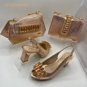 Luigi Salgati High-Heeled Sandals with Rhinestone Bow & Matching Handbag Set for Women in European Sizes 37-42