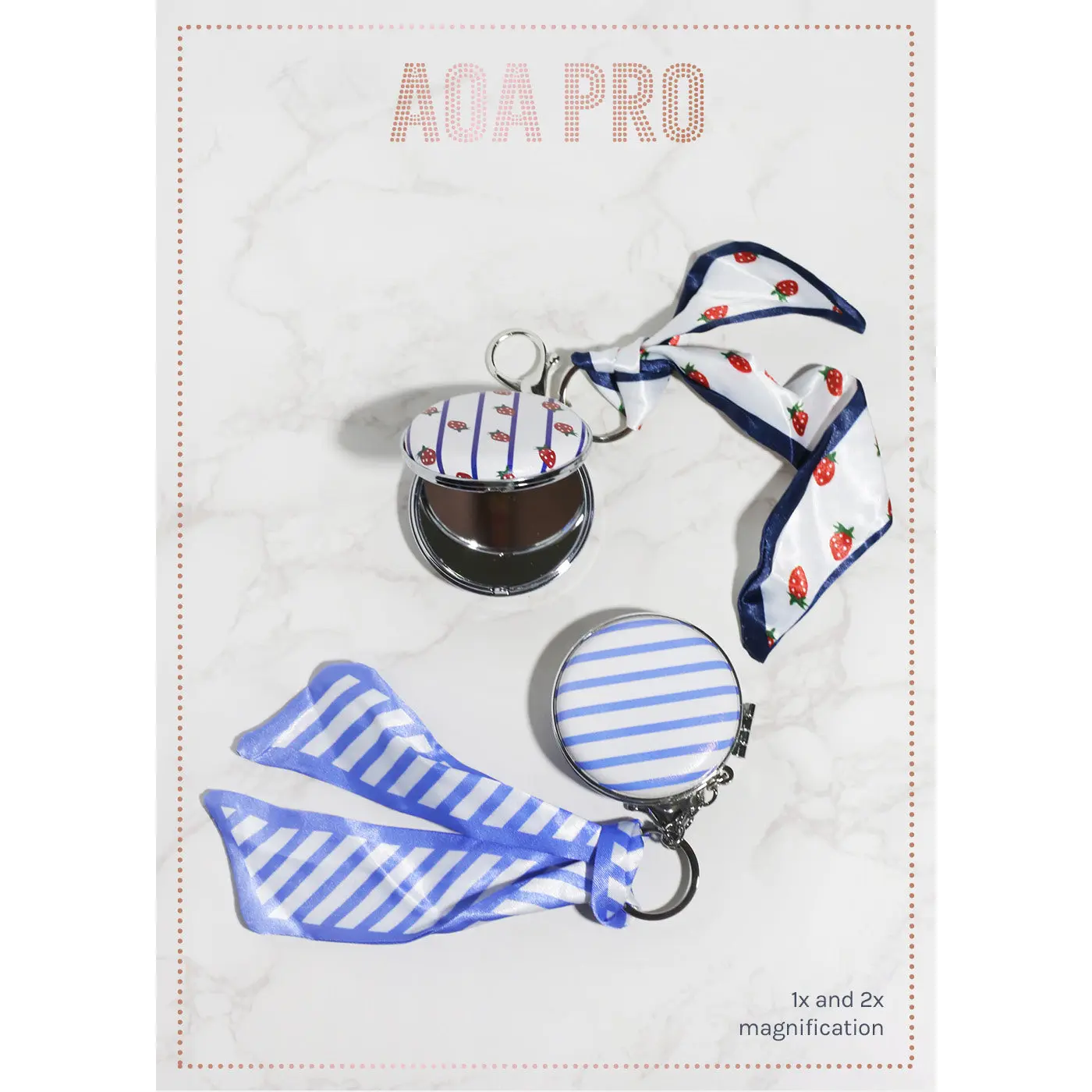 AOA Pro Double-Sided Compact Mirror – Striped Keychain