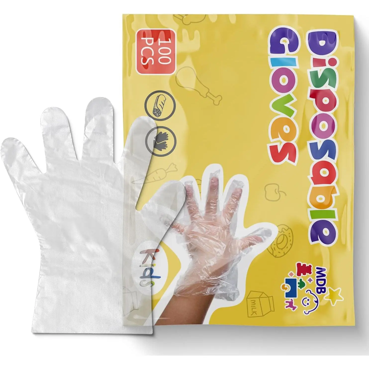 Kids' Thick Latex-Free PVC Disposable Gloves, 100-Pack Small Size for Ages 4+ Yrs (10-11 Yrs Fit), Food-Grade for Kitchen Home & School Use, Anti-Slip Grip, Powder-Free, Multifunctional, Science Experiments, 10 - 11 Years
