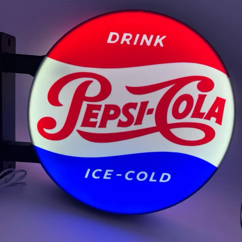 Pepsi Pub Style 13" Round Dual Side Light Up Sign with COB LEDs Adjustable Dimmer for Garages Bars & Game Rooms