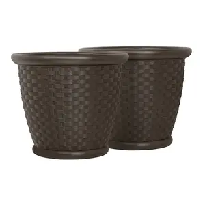 Round 22.0-in W x 22.0-in L Brown Plastic Indoor/Outdoor Planter ( 2 pack)