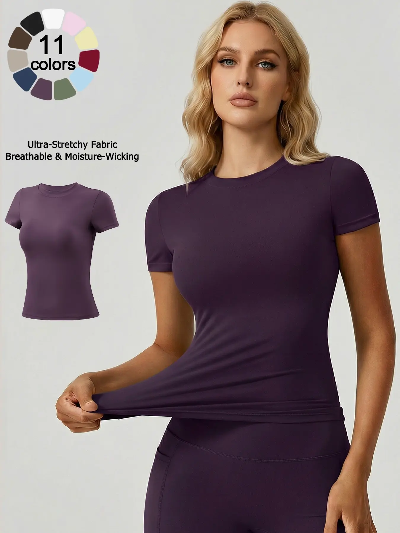 Women's Comfortable Breathable Short Sleeve Sports T-Shirt, High Stretch Seamless Slim Fit Yoga Top, Round Neck Waist Cinching Running Gym Wear, Casual Sporty Top, Athletic Tee Shirts, Activewear Tees, Casual Workout Tops, Athletic Clothes