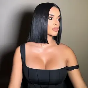 VIPbeauty Bob Wig 250% Density Blunt Cut Bob Wig 2*6 Lace Front 12 Inches Bob, Pre Cut Plucked Transprant Lace Short Wig Ready To Go Natural Black Color