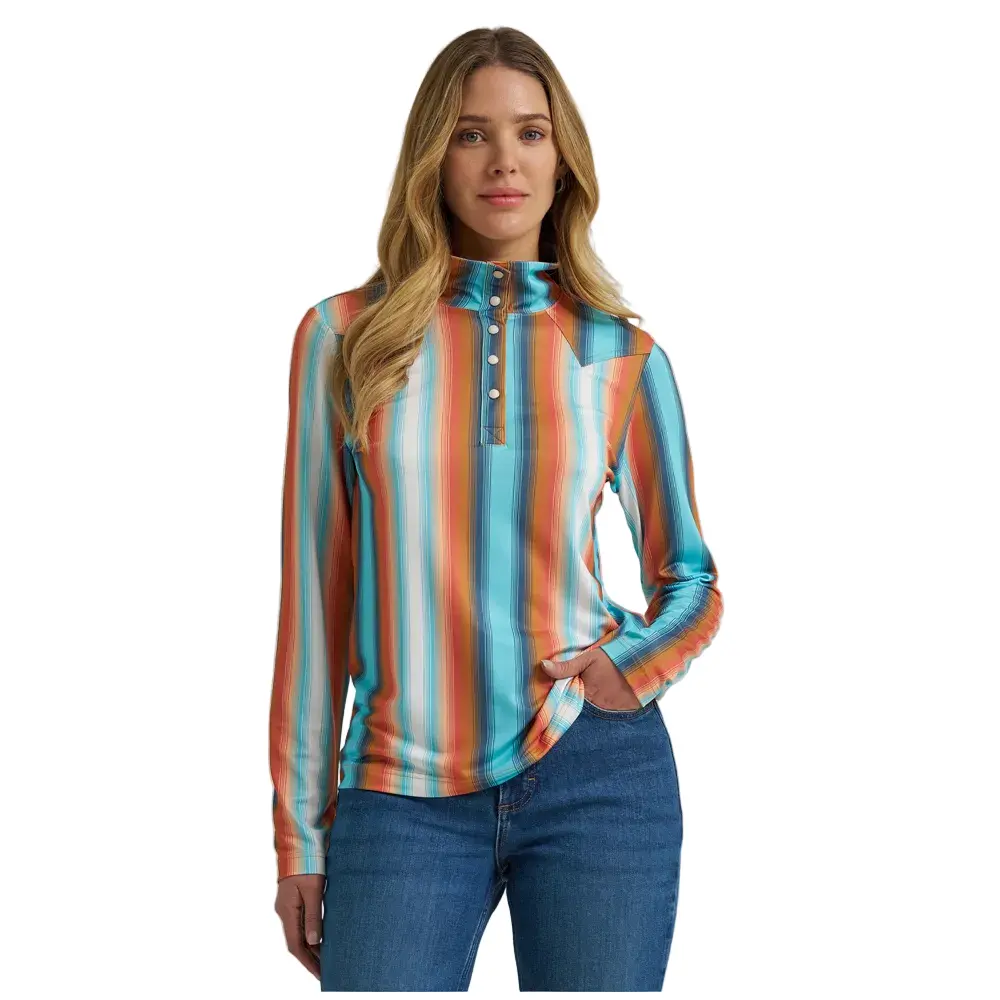 112375250 Wrangler Women's Performance Skye Long Sleeve Pullover - Blue Stripe