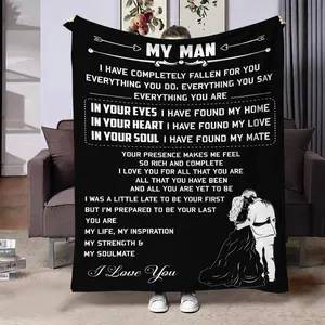 Letter To My Man Flannel Blanket, 1 Count Soft Throw Blanket, Air Conditioning Blanket, Warm Nap Blanket for Home Office Travel, Slogan Print Blanket