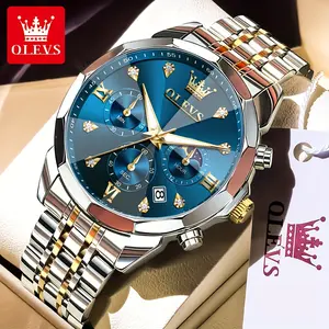 [ 100 Authentic Products ] OLEVS Original Brand Quality Assurance Fashionable Luxury Men's Quartz Watch, Diamond Mirror Digital Dial Calendar Night Light Stainless Steel Watch, Waterproof Watch, Good Choice for Holiday and Birthday Gifts Men's Watch