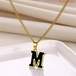 Stainless Steel Cuban Link Necklace With A-Z Initial Pendant, Polished Durable Alphabet Jewelry For Daily Wear And Outdoor Activities