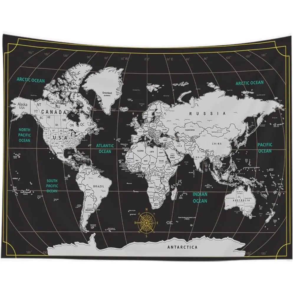 World Map Tapestry Wall Hanging Black White Tapestry Home Décor for Home 40X30 Inch Map for kids Room Wall Art