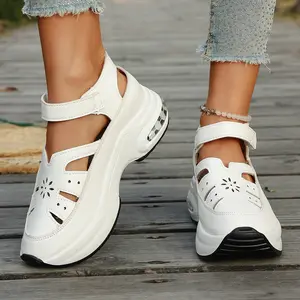 Women Fashion Cutout Wedge Sandals Closed Toe Comfortable Faux Leather Platform Shoes Breathable For Daily Walking Versatile Outfit