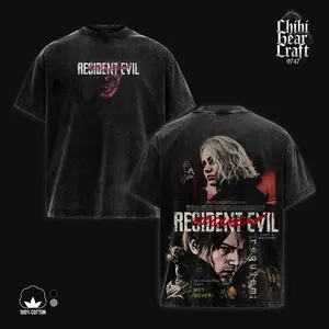 Resident Evil Graphic Shirt Leon S Kennedy Ashley Graham Vintage Washed Oversized T-Shirt Survival Horror Hoodie Cinematic Poster Edgy Streetwear Y2K Merch Tee Gift For Game Fan Clothes