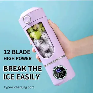 12 Blade High Power Portable Blender USB Rechargeable Juicer Fruit Mixer Juice Separator Auto Clean Touch Control 3 Modes for Juice Fruit Vegetable Drinks Milkshakes Lightweight Silicone Handle