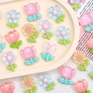 Random Style Flower Shaped Resin Accessories, 10pcs/set Cute Flower Design Hair Clip Decoration, DIY Handmade Material for Hair Clip Making, Barrettes Hair Clips